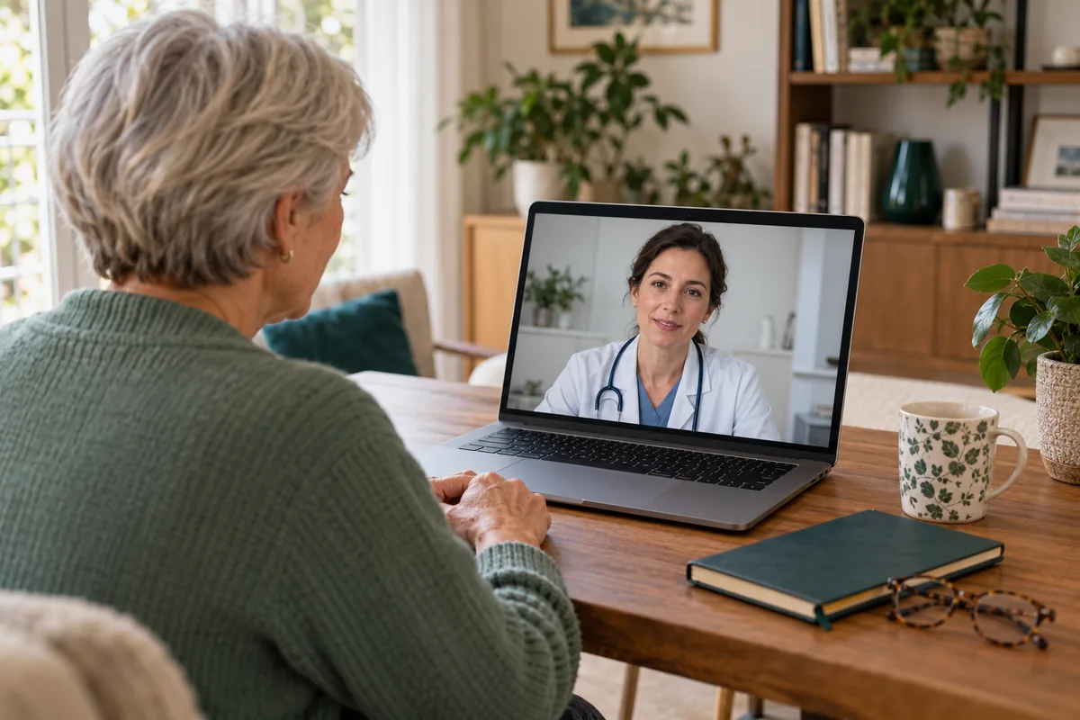 Une patiente échange à distance avec une médecin lors d’une consultation vidéo