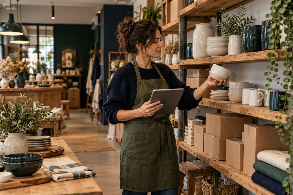 Commerçante préparant les marchandises de sa boutique